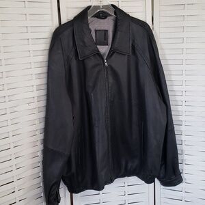Robert Comstook Vertical black Lamb Leather Mens full zip jacket size XXL